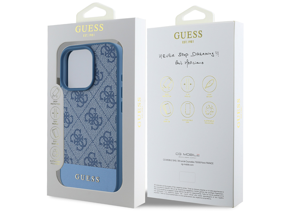 Guess 4G Monogram Stripe Case Blauw - iPhone 16 Pro hoesje