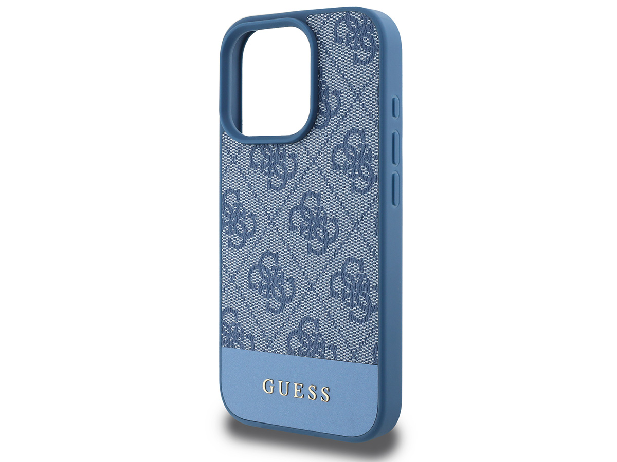 Guess 4G Monogram Stripe Case Blauw - iPhone 16 Pro hoesje