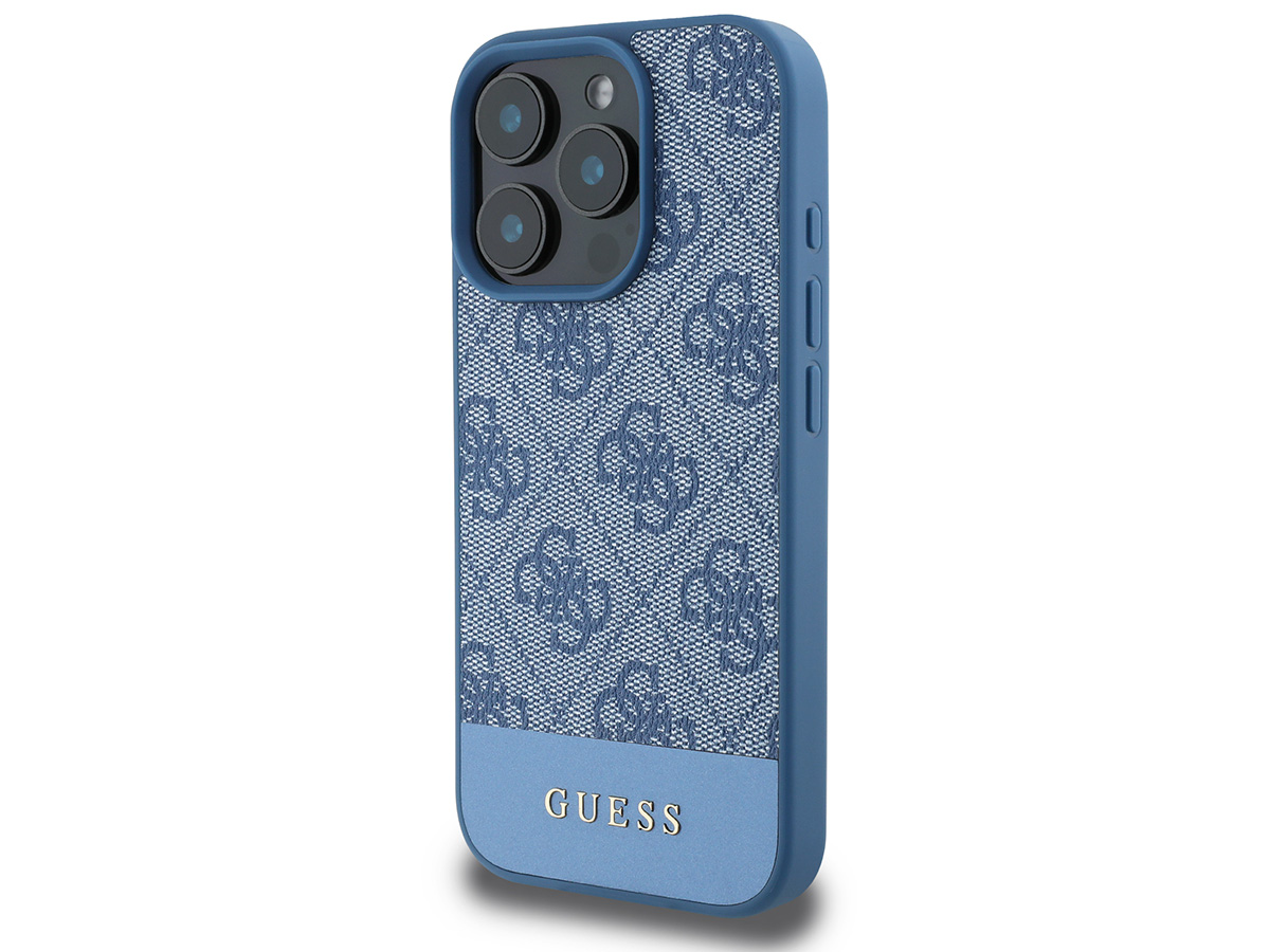 Guess 4G Monogram Stripe Case Blauw - iPhone 16 Pro hoesje