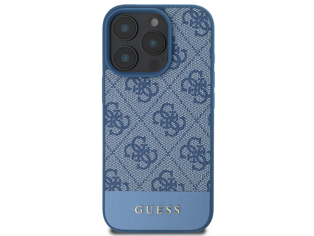 Guess 4G Monogram Stripe Case Blauw - iPhone 16 Pro hoesje