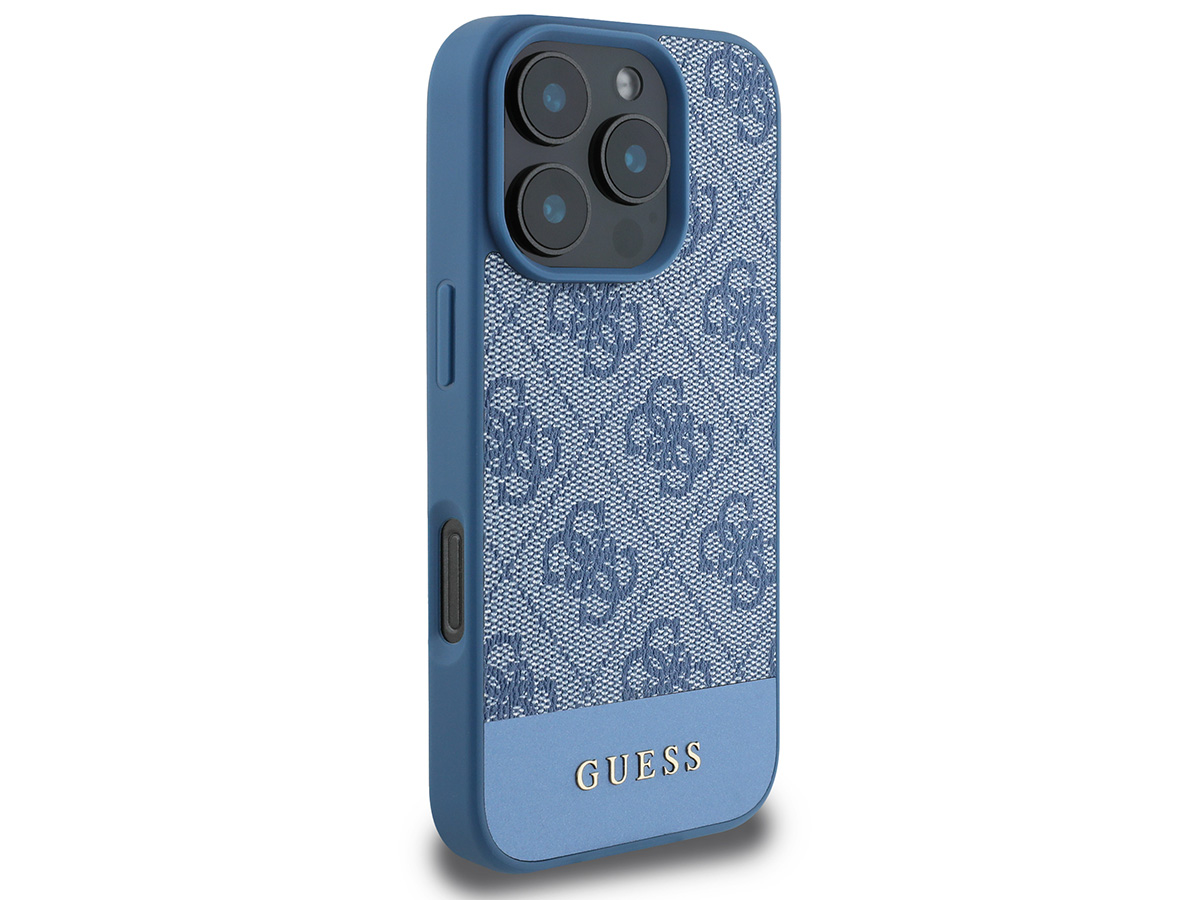 Guess 4G Monogram Stripe Case Blauw - iPhone 16 Pro hoesje