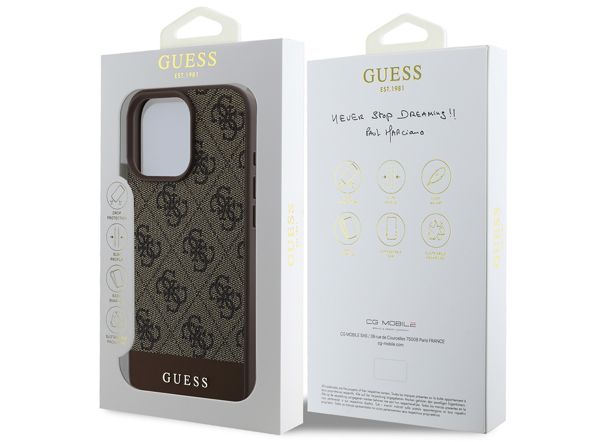 Guess 4G Monogram Stripe Case Bruin - iPhone 16 Pro hoesje