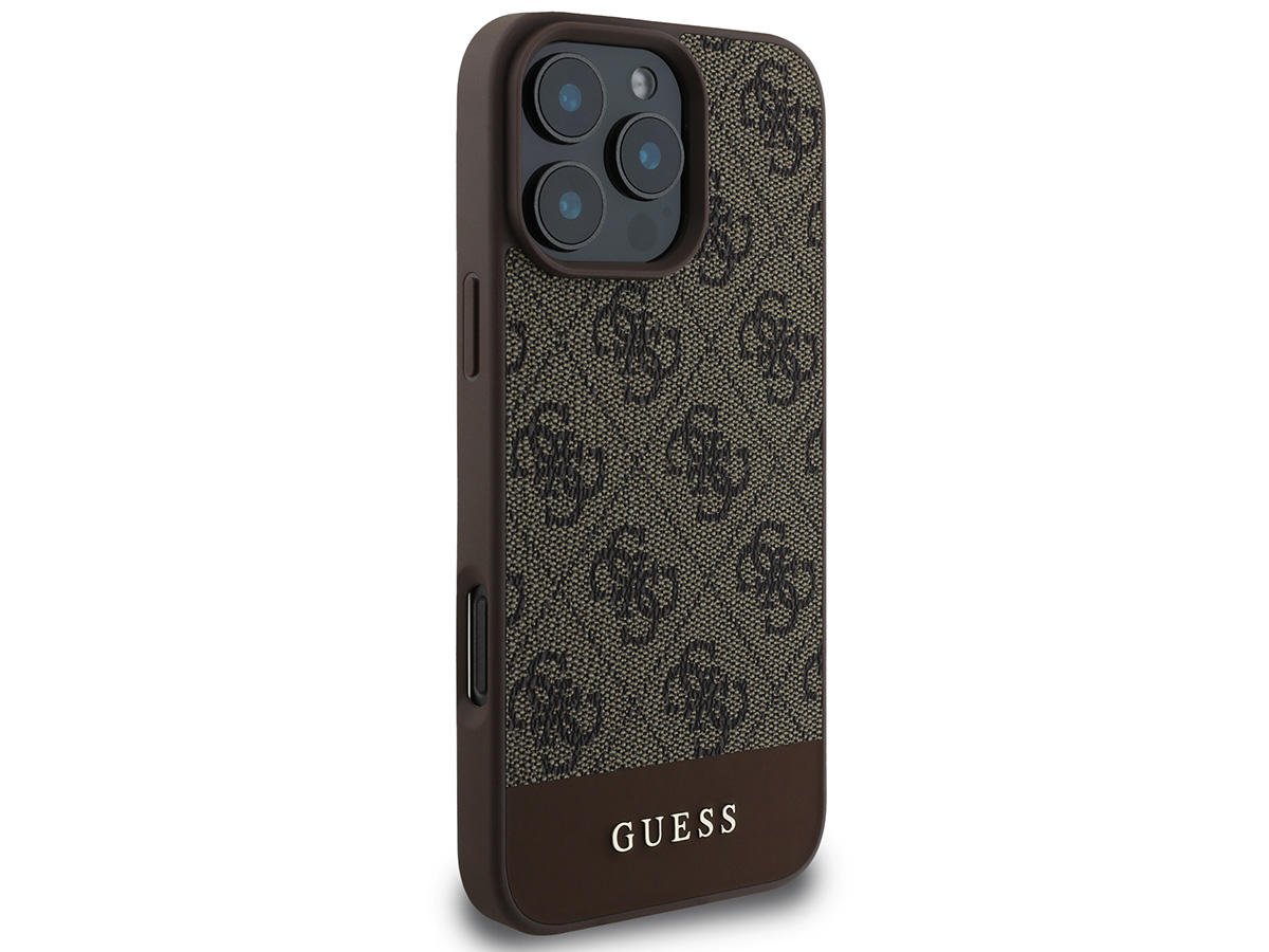 Guess 4G Monogram Stripe Case Bruin - iPhone 16 Pro hoesje