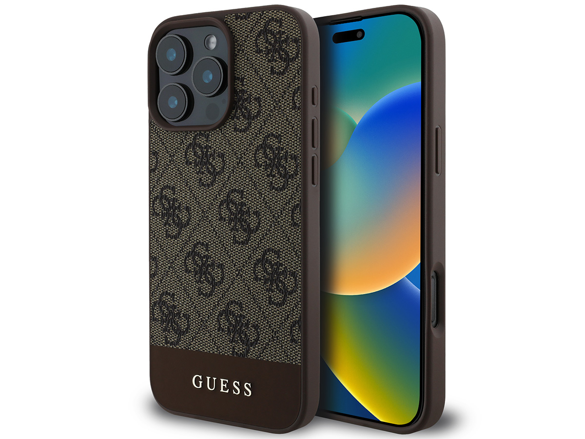 Guess 4G Monogram Stripe Case Bruin - iPhone 16 Pro hoesje