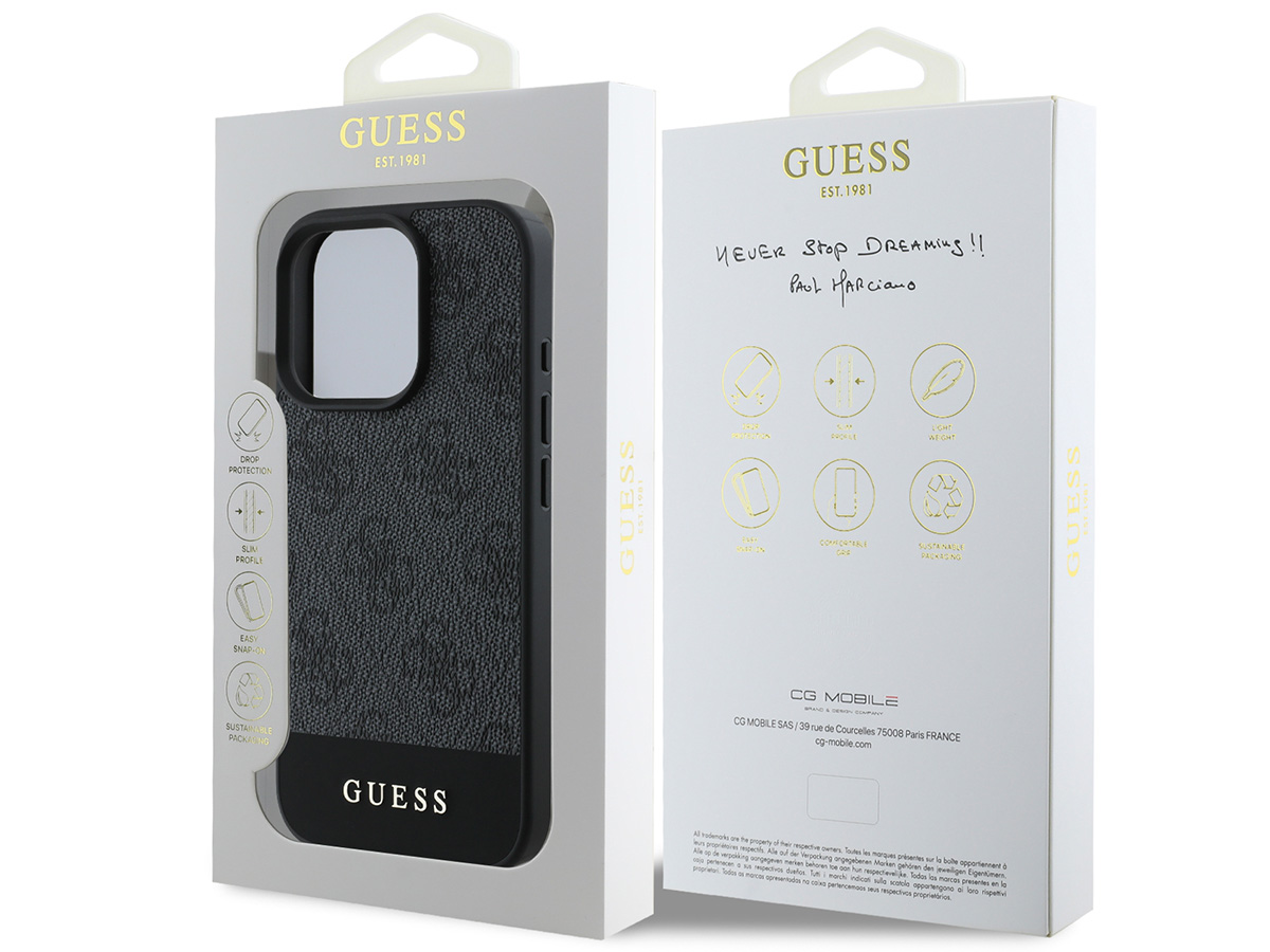 Guess 4G Monogram Stripe Case Grijs - iPhone 16 Pro hoesje