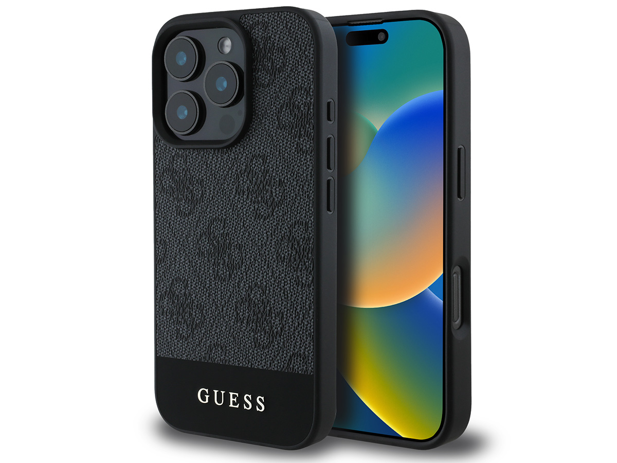 Guess 4G Monogram Stripe Case Grijs - iPhone 16 Pro hoesje