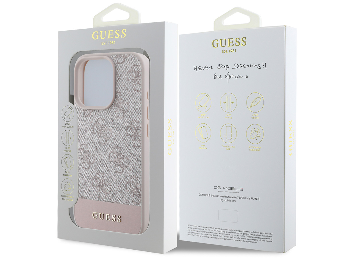 Guess 4G Monogram Stripe Case Roze - iPhone 16 Pro hoesje