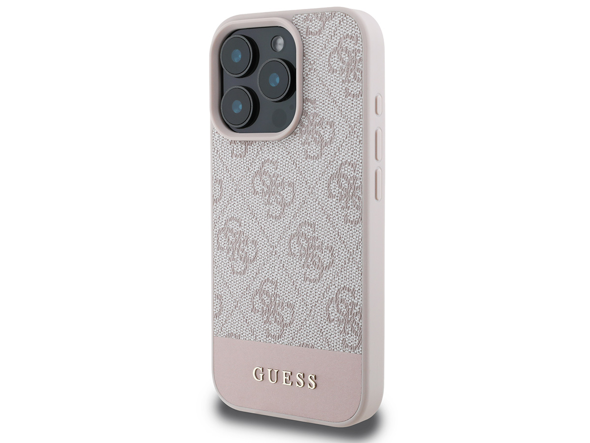 Guess 4G Monogram Stripe Case Roze - iPhone 16 Pro hoesje