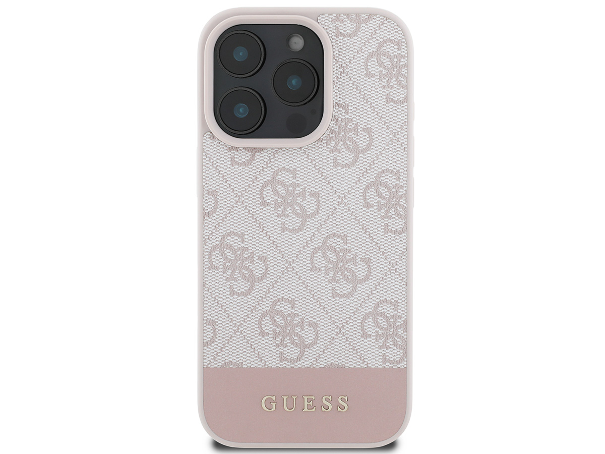 Guess 4G Monogram Stripe Case Roze - iPhone 16 Pro hoesje