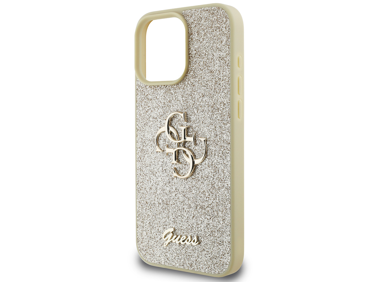 Guess Big 4G Glitter Case Goud - iPhone 16 Pro hoesje