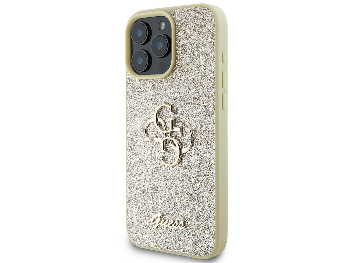 Guess Big 4G Glitter Case Goud - iPhone 16 Pro hoesje