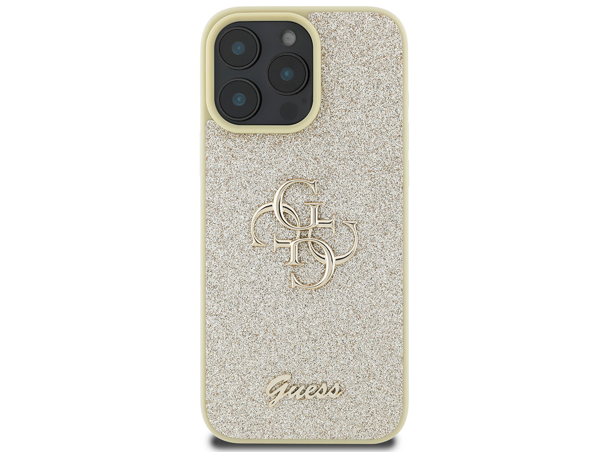 Guess Big 4G Glitter Case Goud - iPhone 16 Pro hoesje