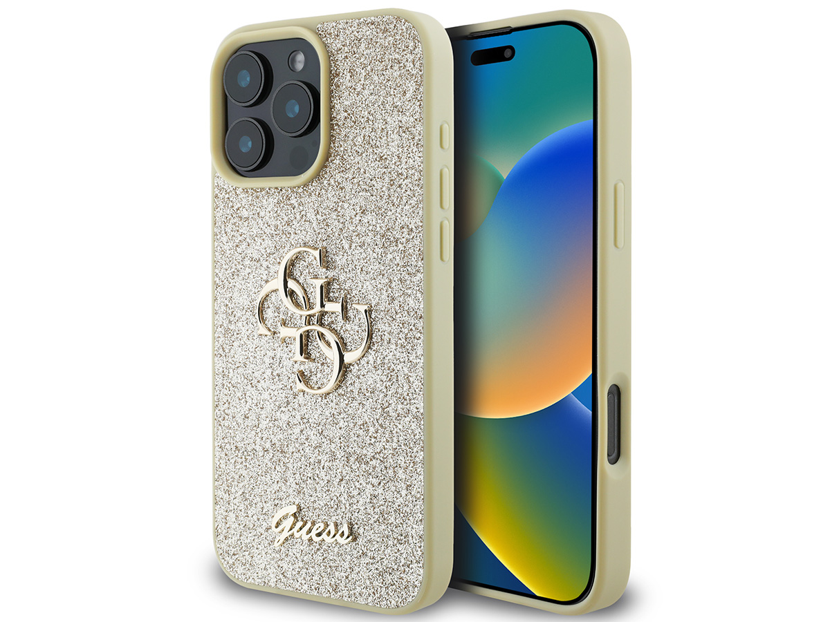 Guess Big 4G Glitter Case Goud - iPhone 16 Pro hoesje