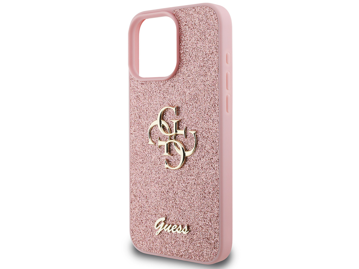 Guess Big 4G Glitter Case Roze - iPhone 16 Pro hoesje