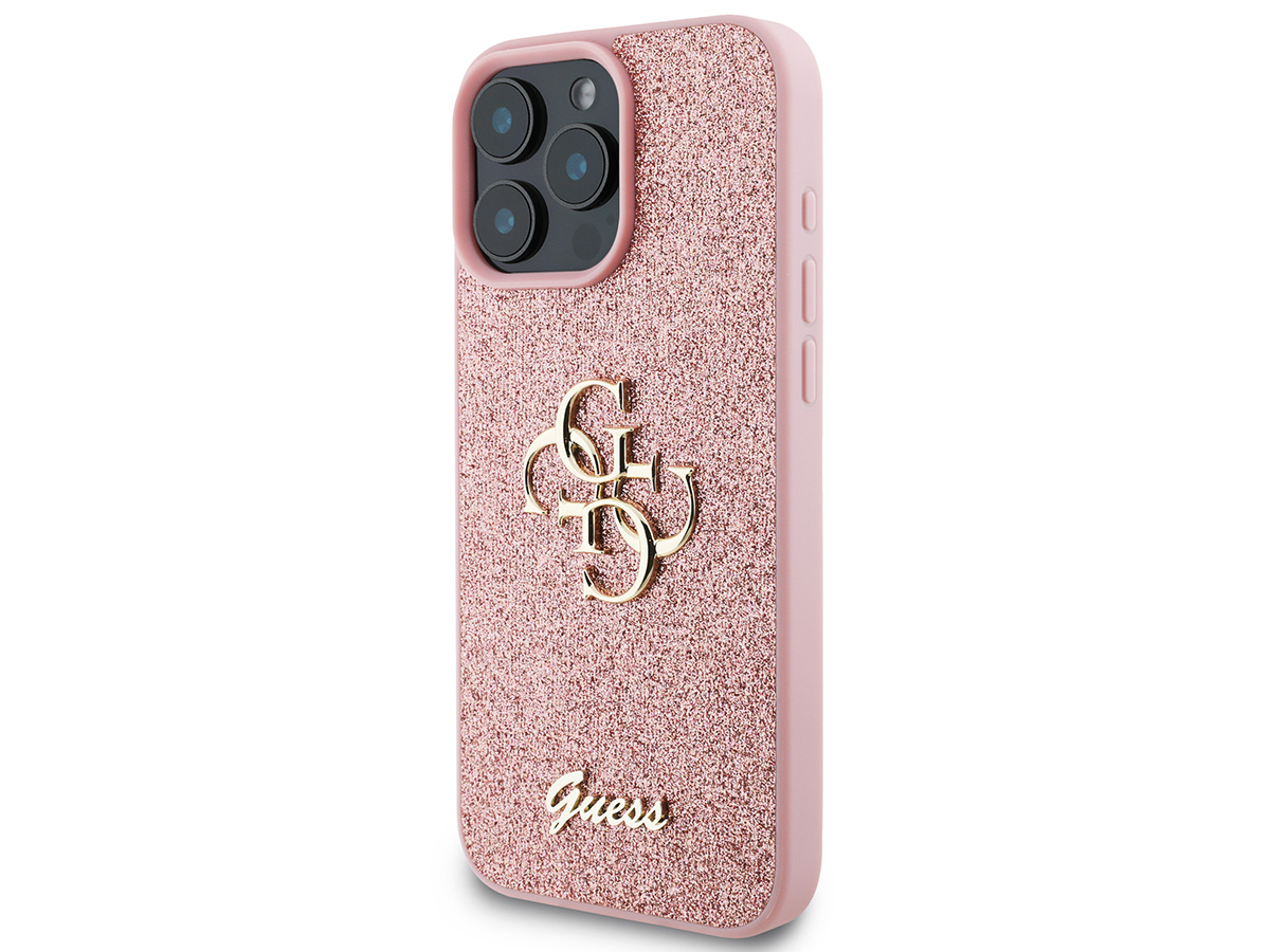 Guess Big 4G Glitter Case Roze - iPhone 16 Pro hoesje