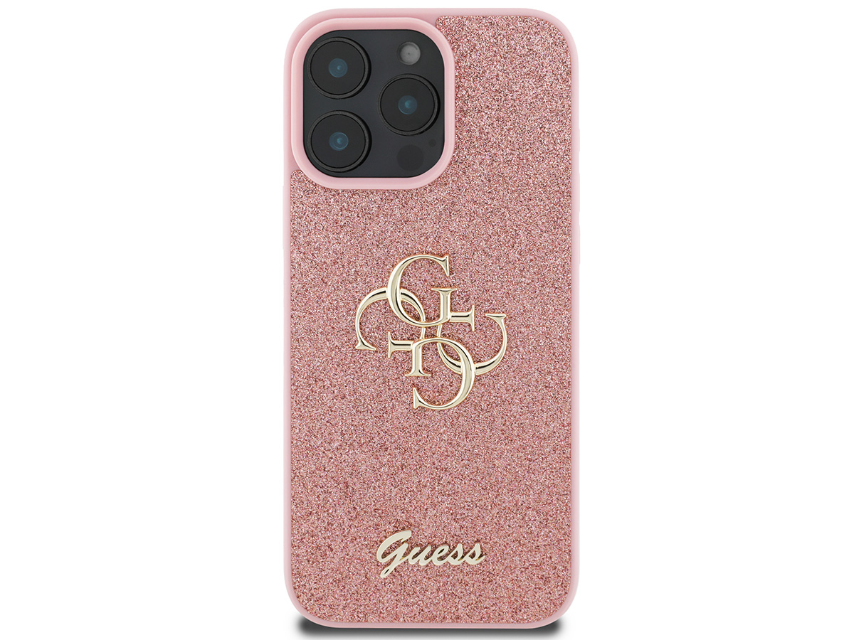 Guess Big 4G Glitter Case Roze - iPhone 16 Pro hoesje