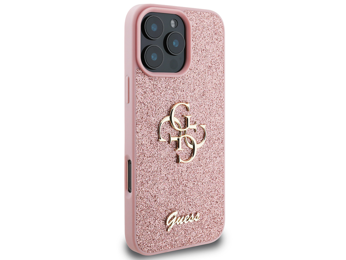 Guess Big 4G Glitter Case Roze - iPhone 16 Pro hoesje