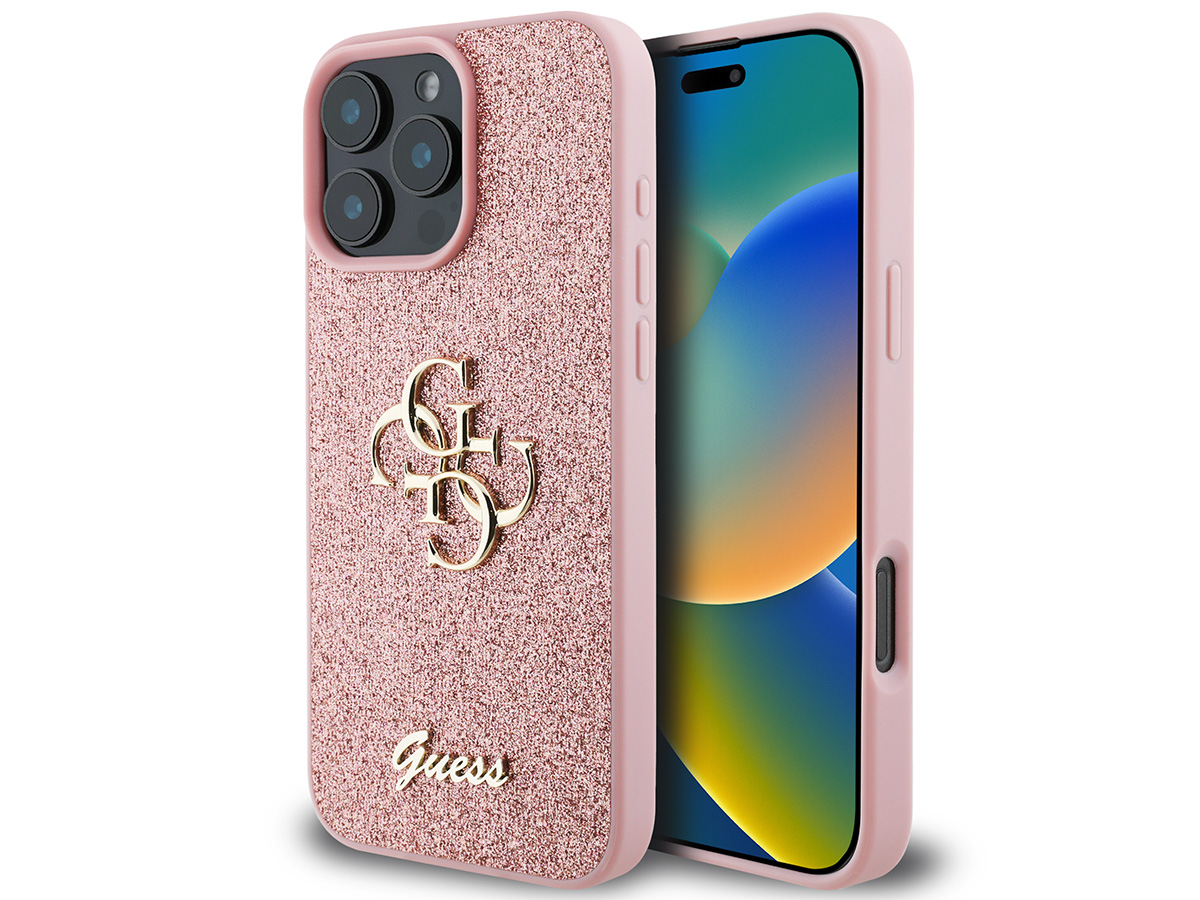 Guess Big 4G Glitter Case Roze - iPhone 16 Pro hoesje