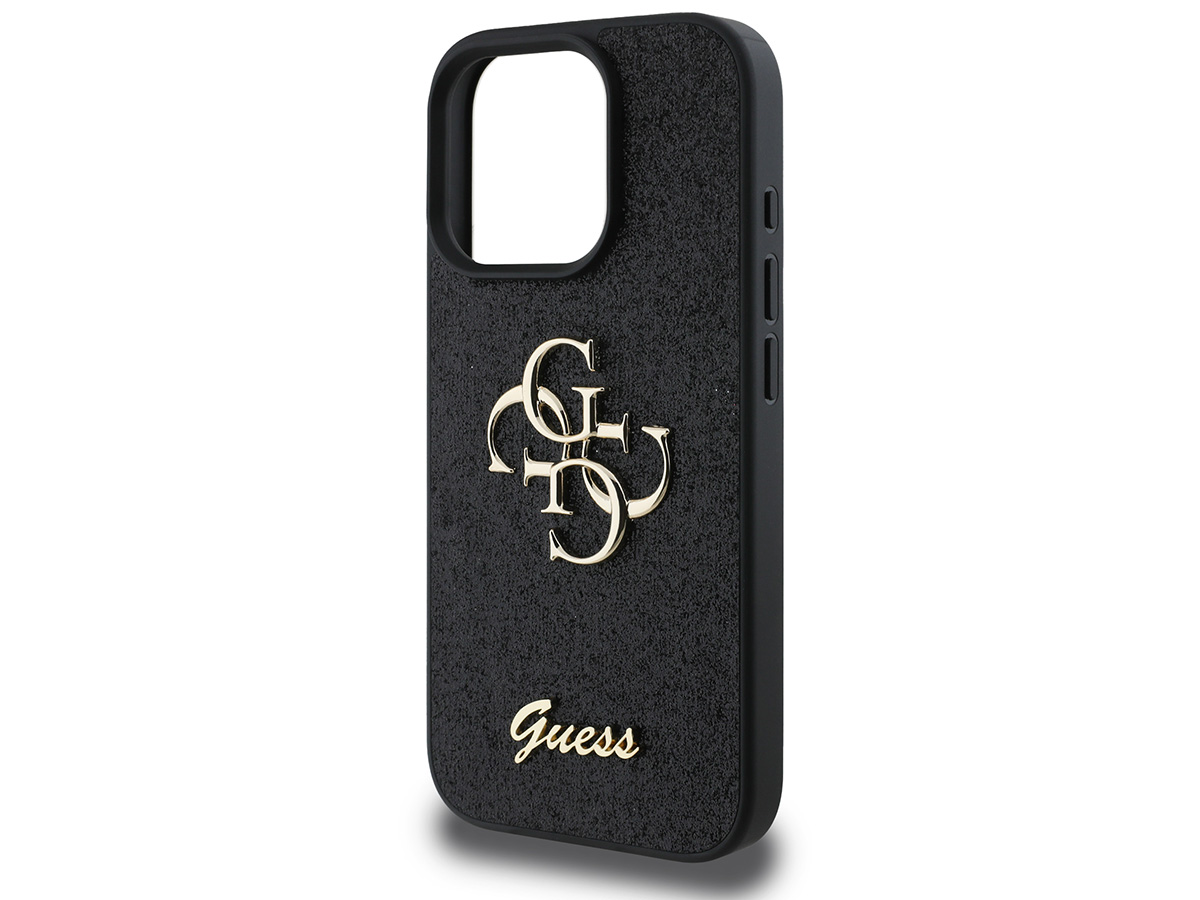 Guess Big 4G Glitter Case Zwart - iPhone 16 Pro hoesje