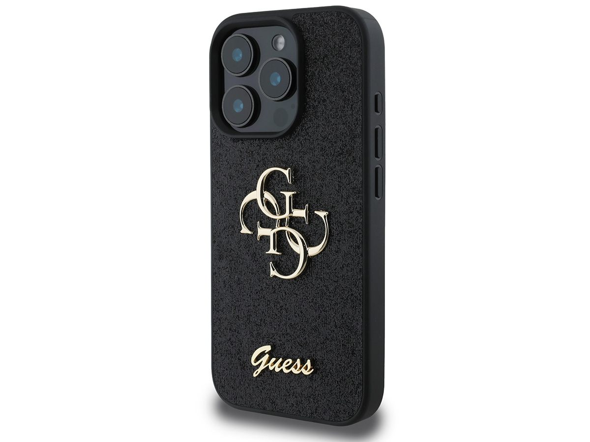 Guess Big 4G Glitter Case Zwart - iPhone 16 Pro hoesje