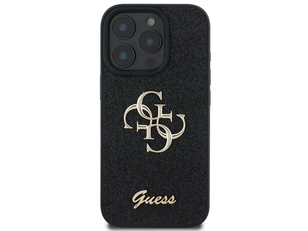 Guess Big 4G Glitter Case Zwart - iPhone 16 Pro hoesje