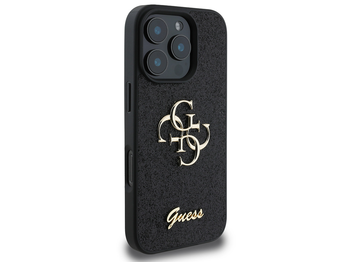 Guess Big 4G Glitter Case Zwart - iPhone 16 Pro hoesje