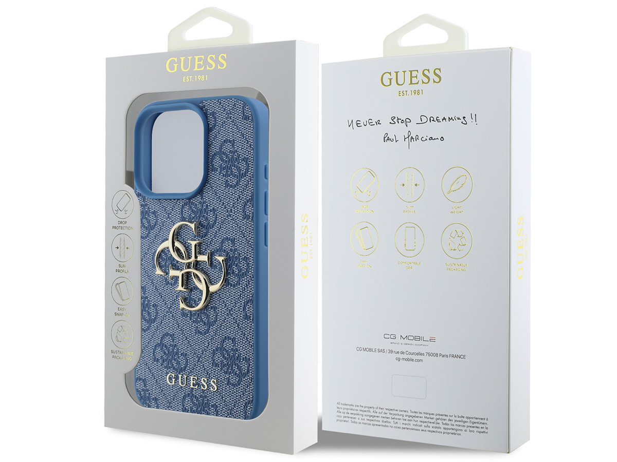 Guess Big 4G Monogram Case Blauw - iPhone 16 Pro hoesje