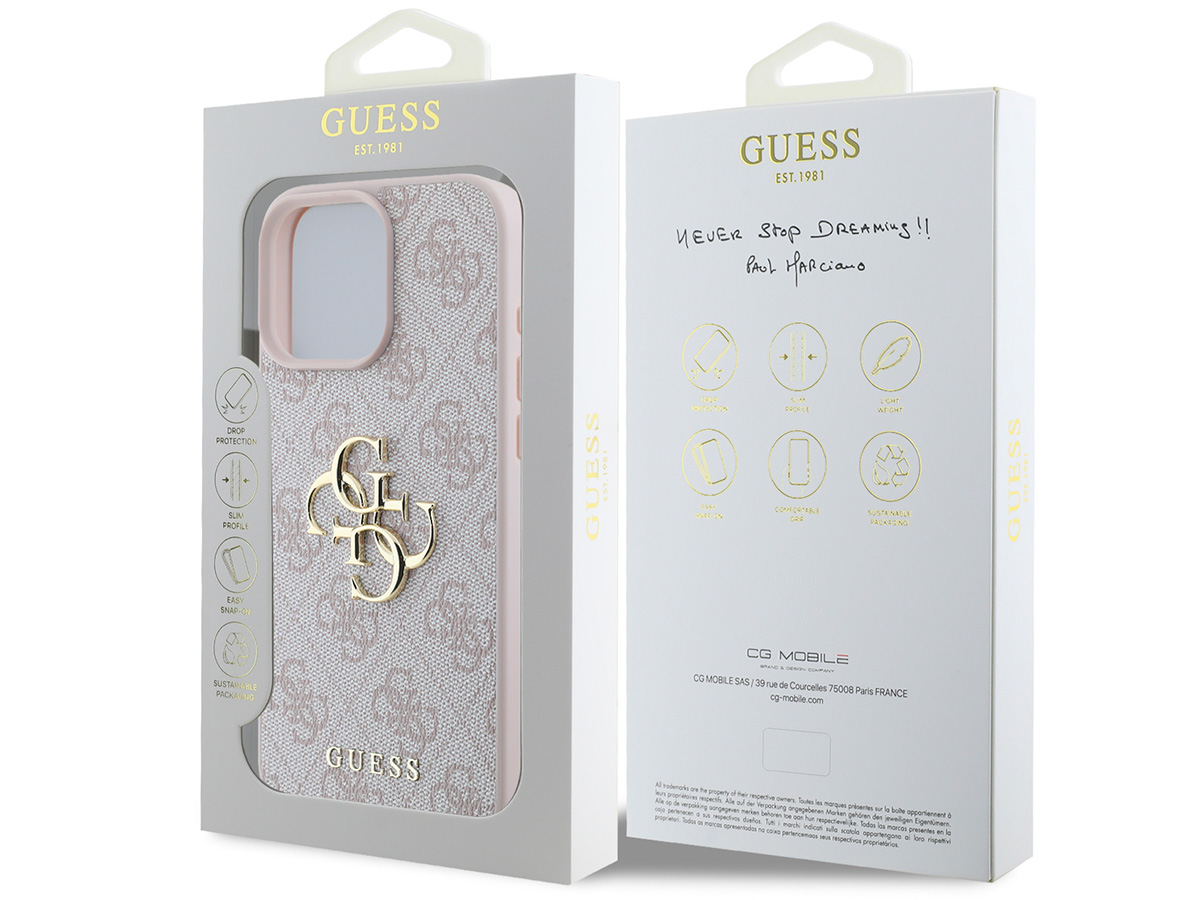 Guess Big 4G Monogram Case Roze - iPhone 16 Pro hoesje