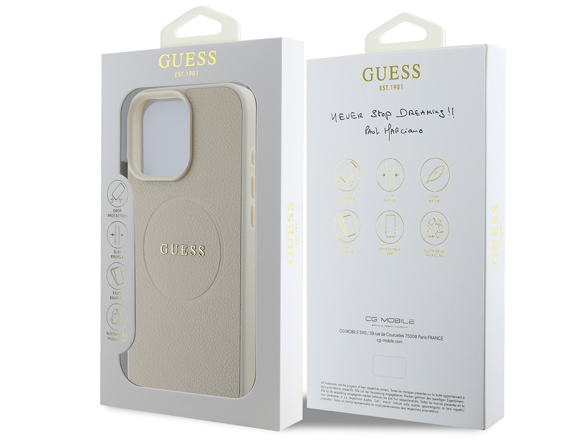 Guess Leatherette MagSafe Case Beige - iPhone 16 Pro hoesje