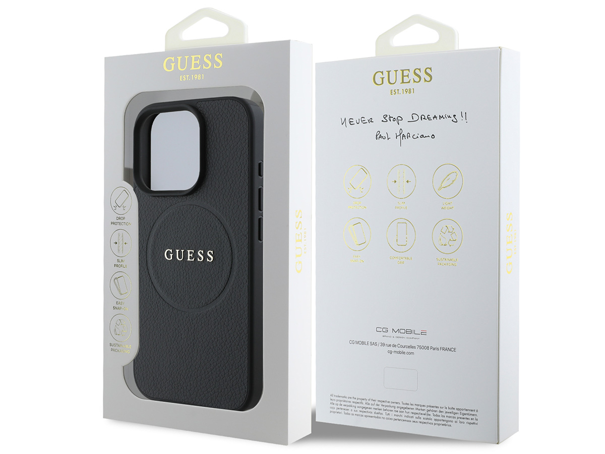 Guess Leatherette MagSafe Case Zwart - iPhone 16 Pro hoesje