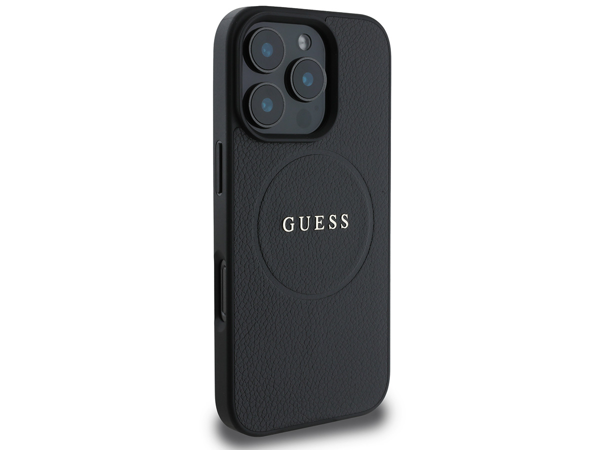 Guess Leatherette MagSafe Case Zwart - iPhone 16 Pro hoesje