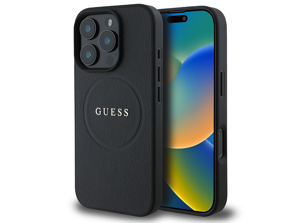 Guess Leatherette MagSafe Case Zwart - iPhone 16 Pro hoesje