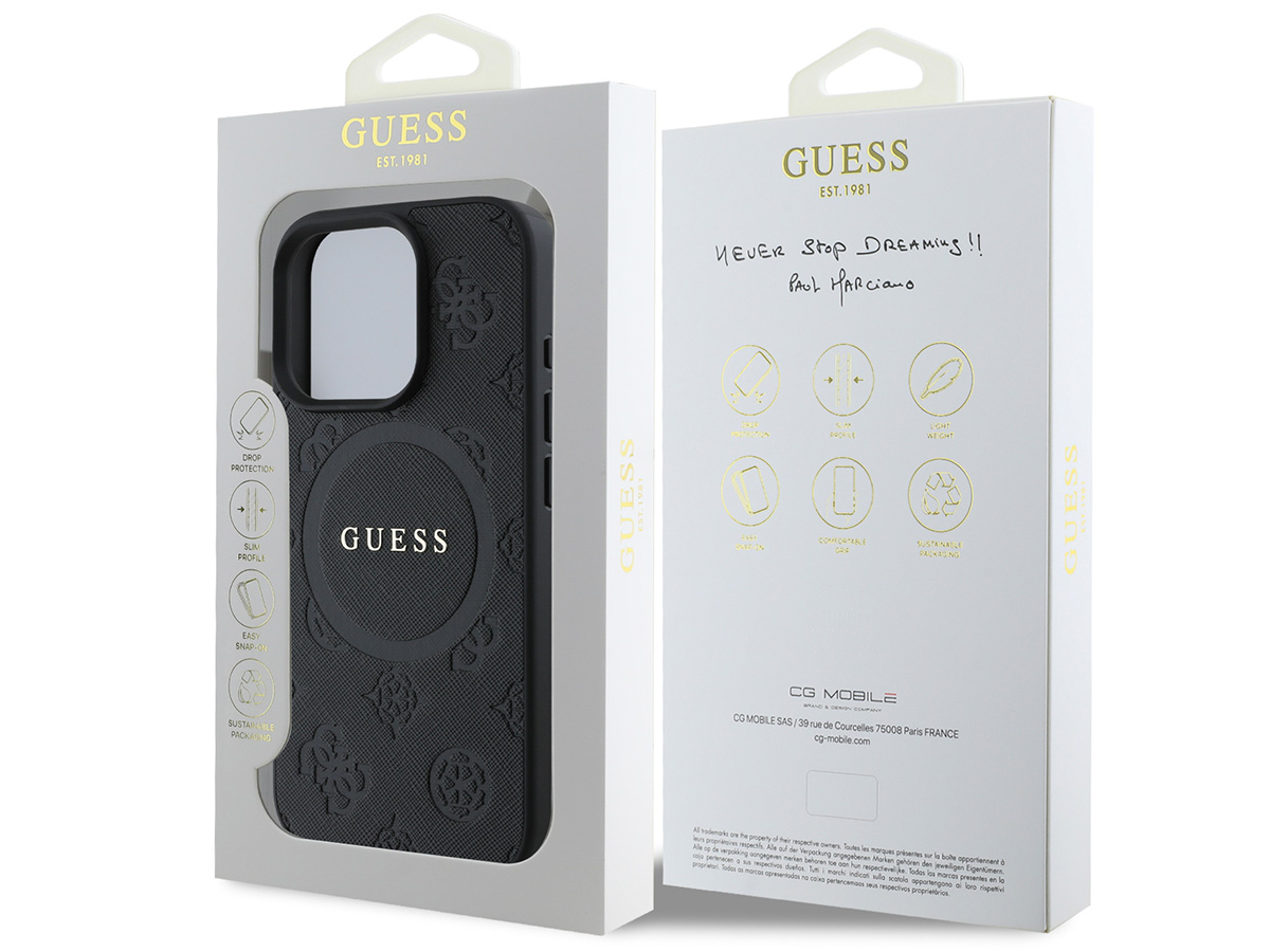 Guess Peony Logo MagSafe Case Zwart - iPhone 16 Pro hoesje