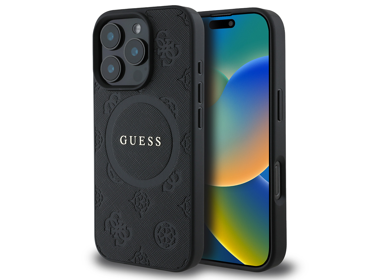 Guess Peony Logo MagSafe Case Zwart - iPhone 16 Pro hoesje