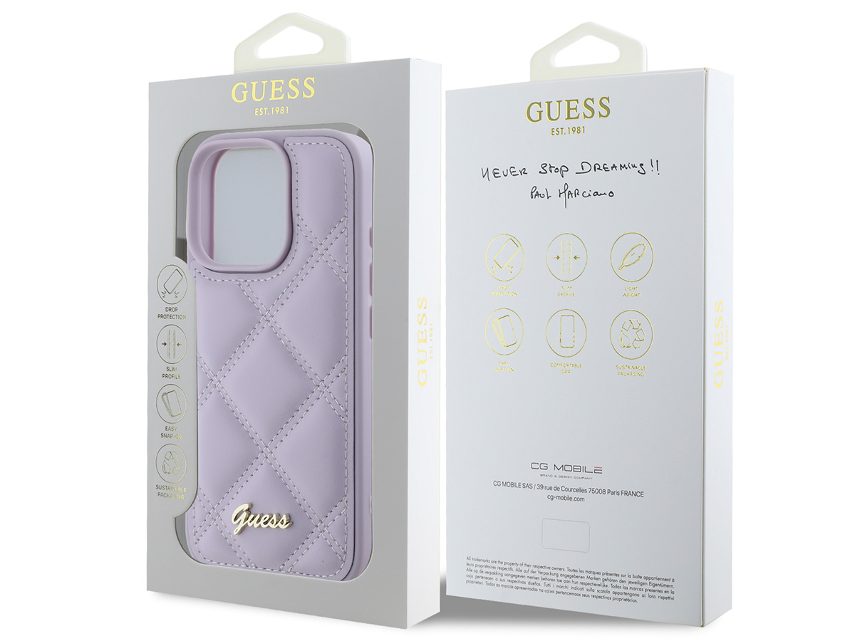 Guess Diamond Quilted Puffer Case Lila Paars - iPhone 16 Pro hoesje