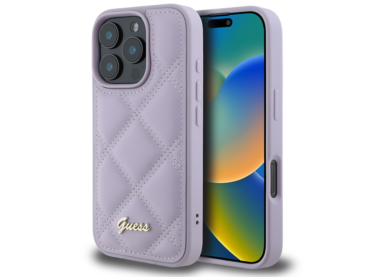 Guess Diamond Quilted Puffer Case Lila Paars - iPhone 16 Pro hoesje