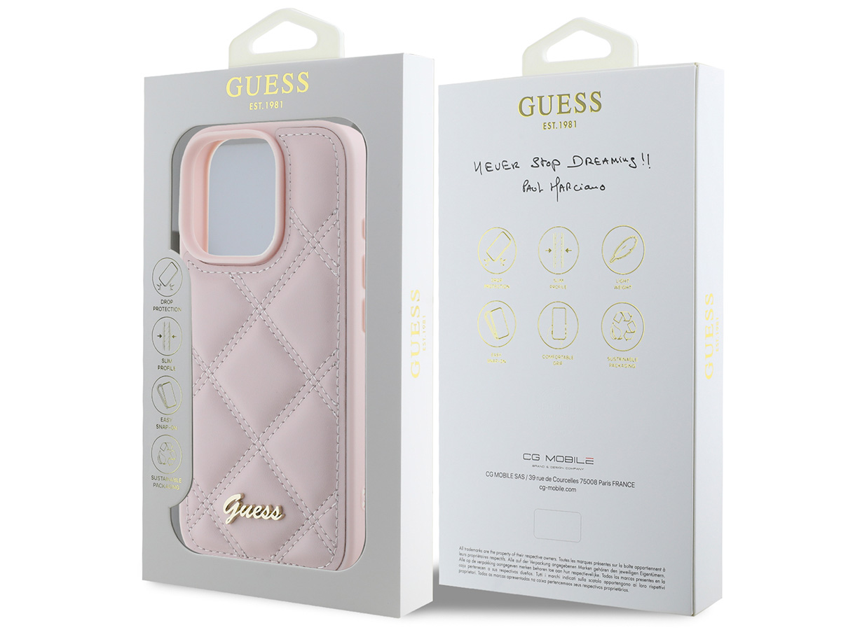 Guess Diamond Quilted Puffer Case Roze - iPhone 16 Pro hoesje