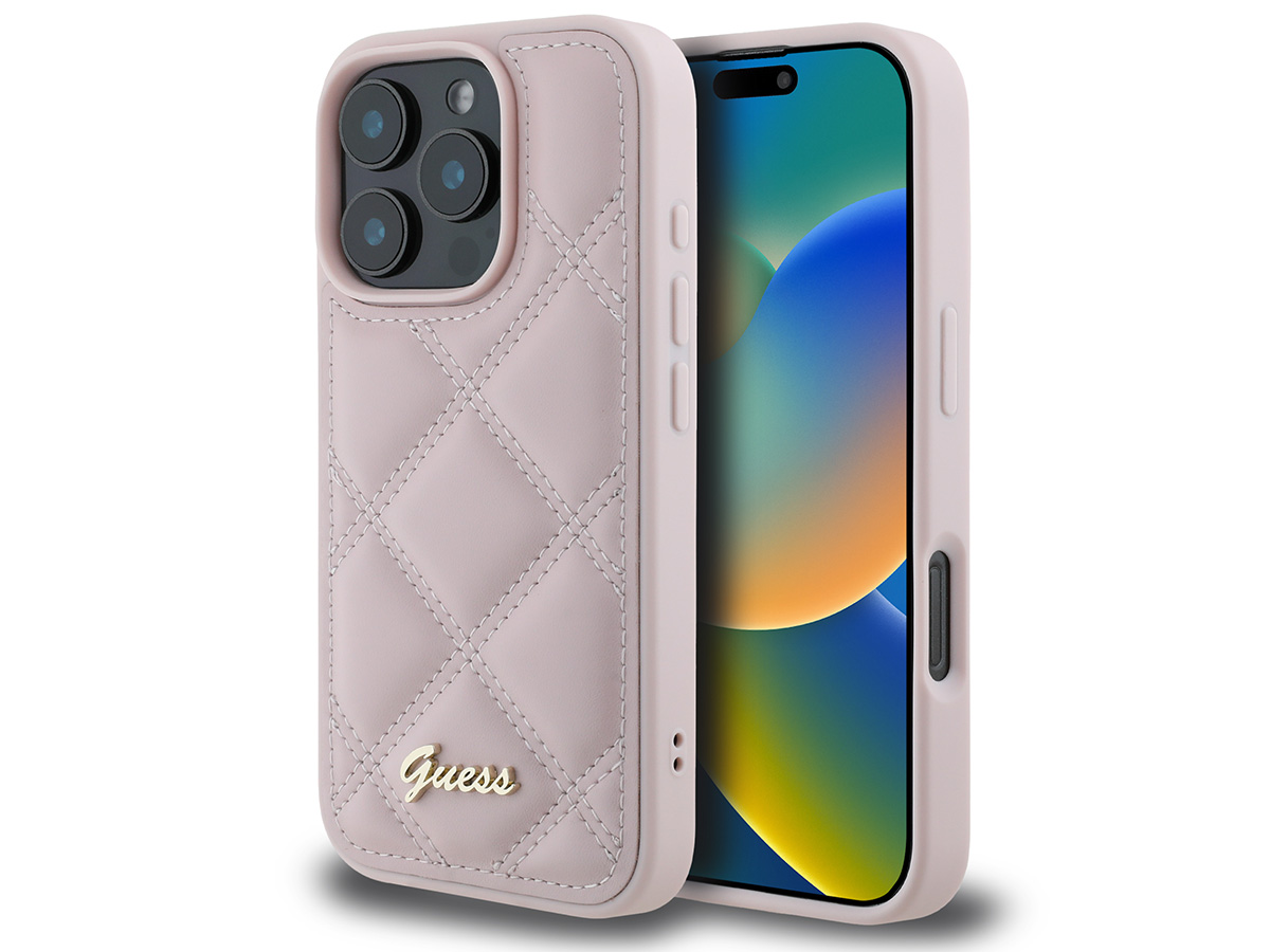 Guess Diamond Quilted Puffer Case Roze - iPhone 16 Pro hoesje