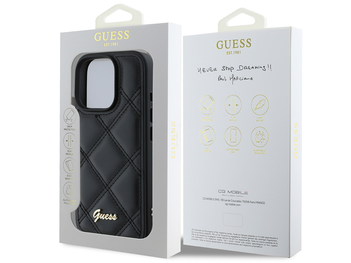 Guess Diamond Quilted Puffer Case Zwart - iPhone 16 Pro hoesje