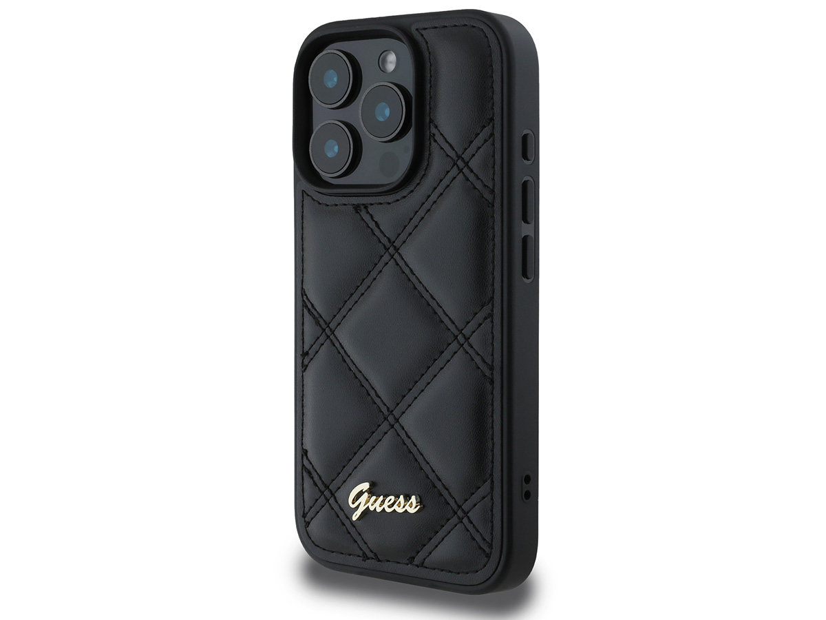 Guess Diamond Quilted Puffer Case Zwart - iPhone 16 Pro hoesje