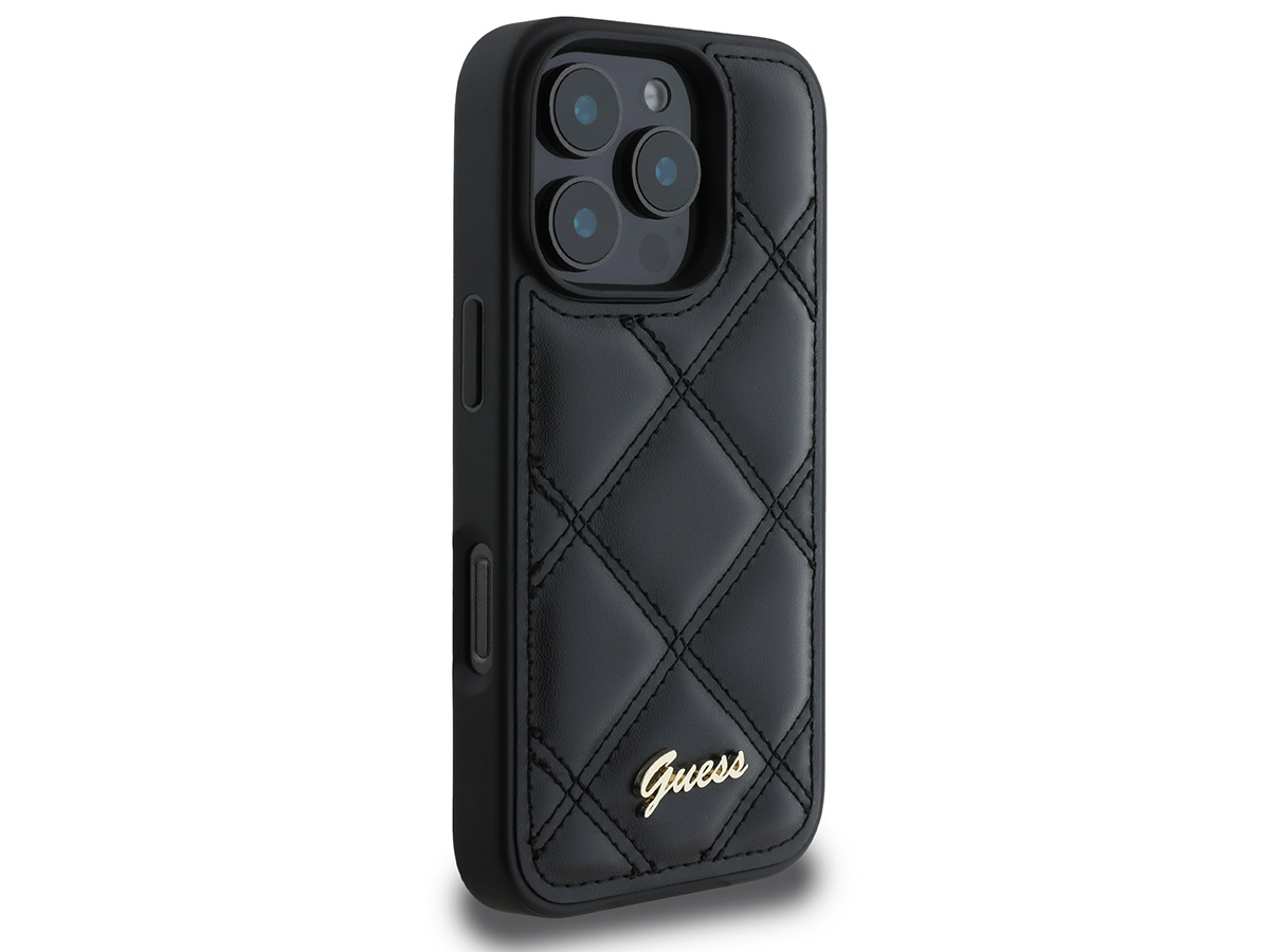 Guess Diamond Quilted Puffer Case Zwart - iPhone 16 Pro hoesje