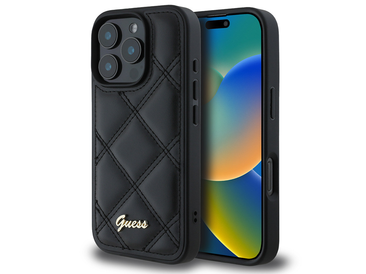 Guess Diamond Quilted Puffer Case Zwart - iPhone 16 Plus hoesje