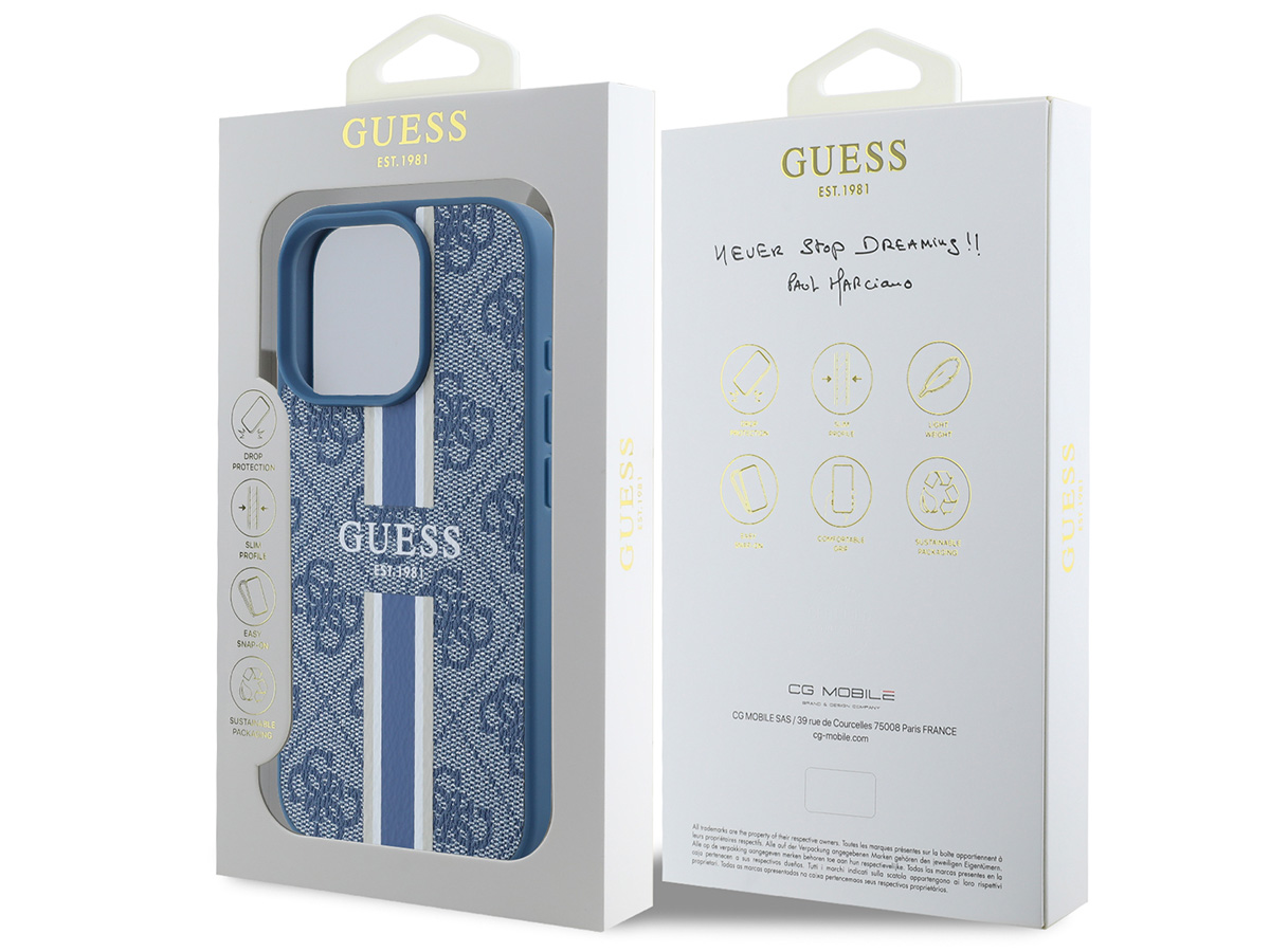 Guess Varsity Monogram MagSafe Case Blauw - iPhone 16 Pro hoesje