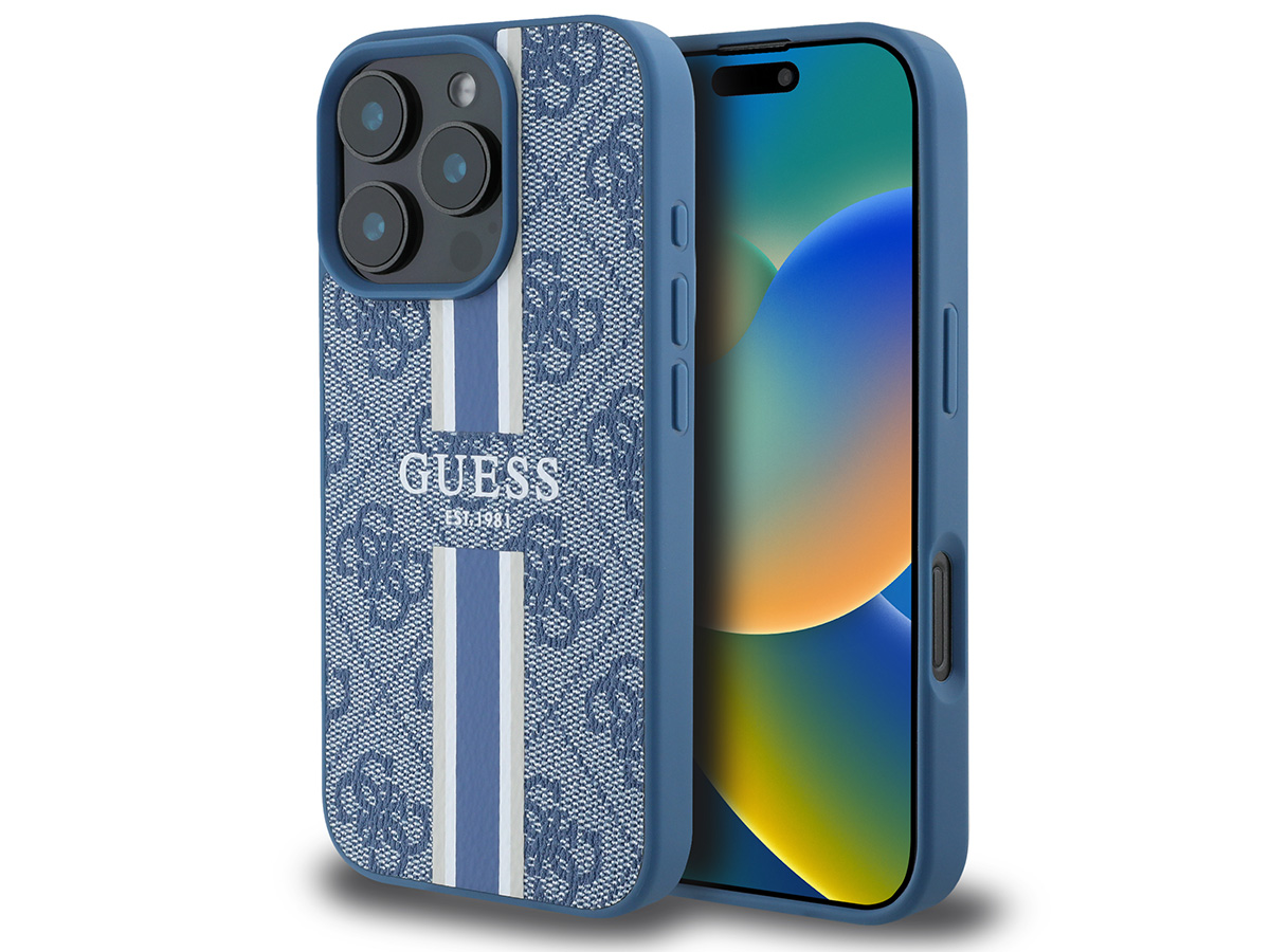 Guess Varsity Monogram MagSafe Case Blauw - iPhone 16 Pro hoesje