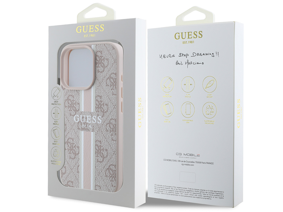 Guess Varsity Monogram MagSafe Case Roze - iPhone 16 Pro hoesje