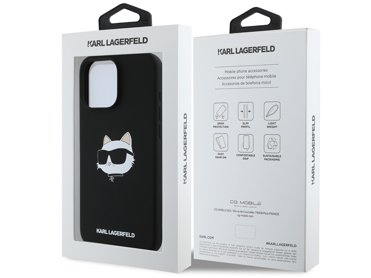 Karl Lagerfeld Ikonik Choupette MagSafe Case Zwart - iPhone 16 Pro hoesje