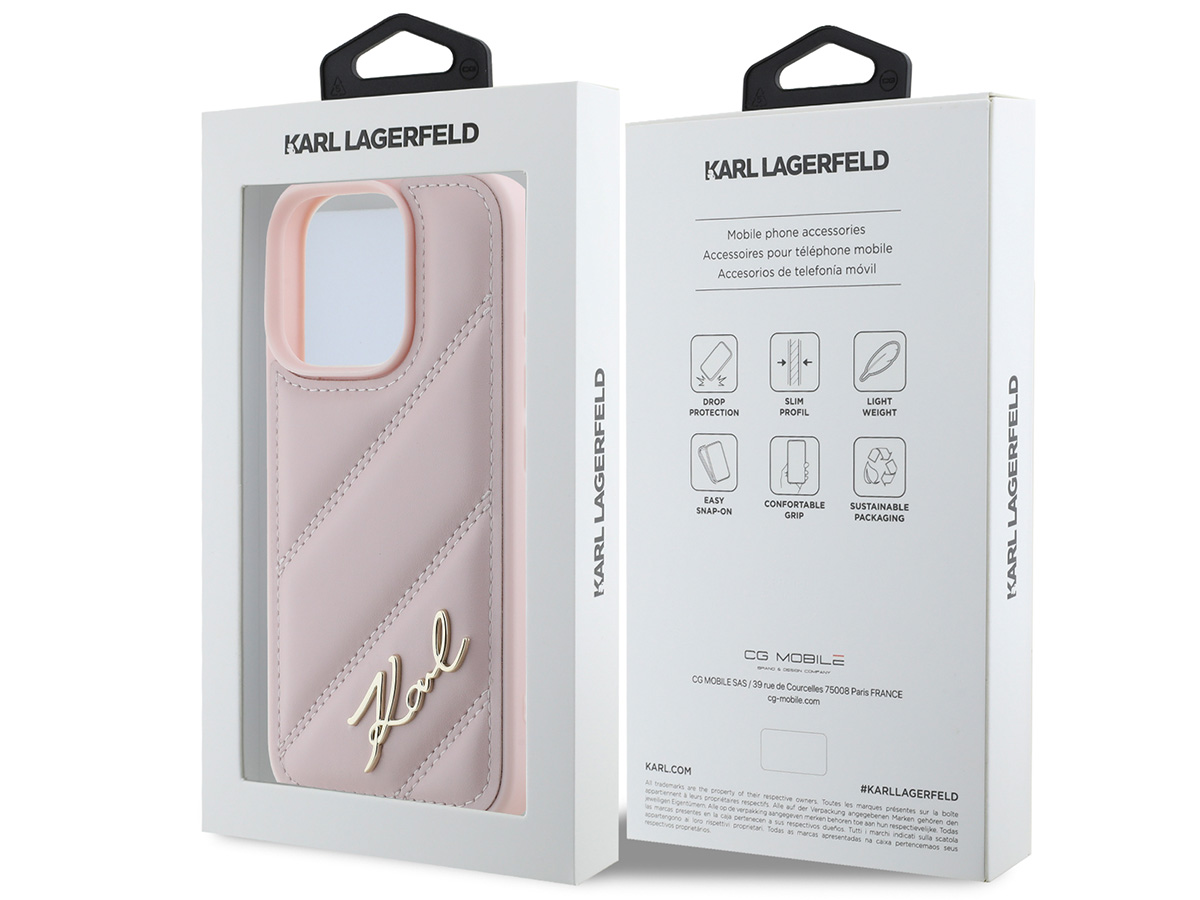 Karl Lagerfeld Signature Quilted Puffer Case Roze - iPhone 16 Pro hoesje