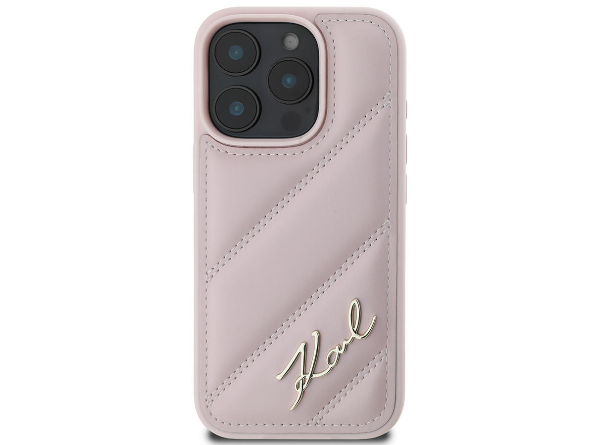 Karl Lagerfeld Signature Quilted Puffer Case Roze - iPhone 16 Pro hoesje