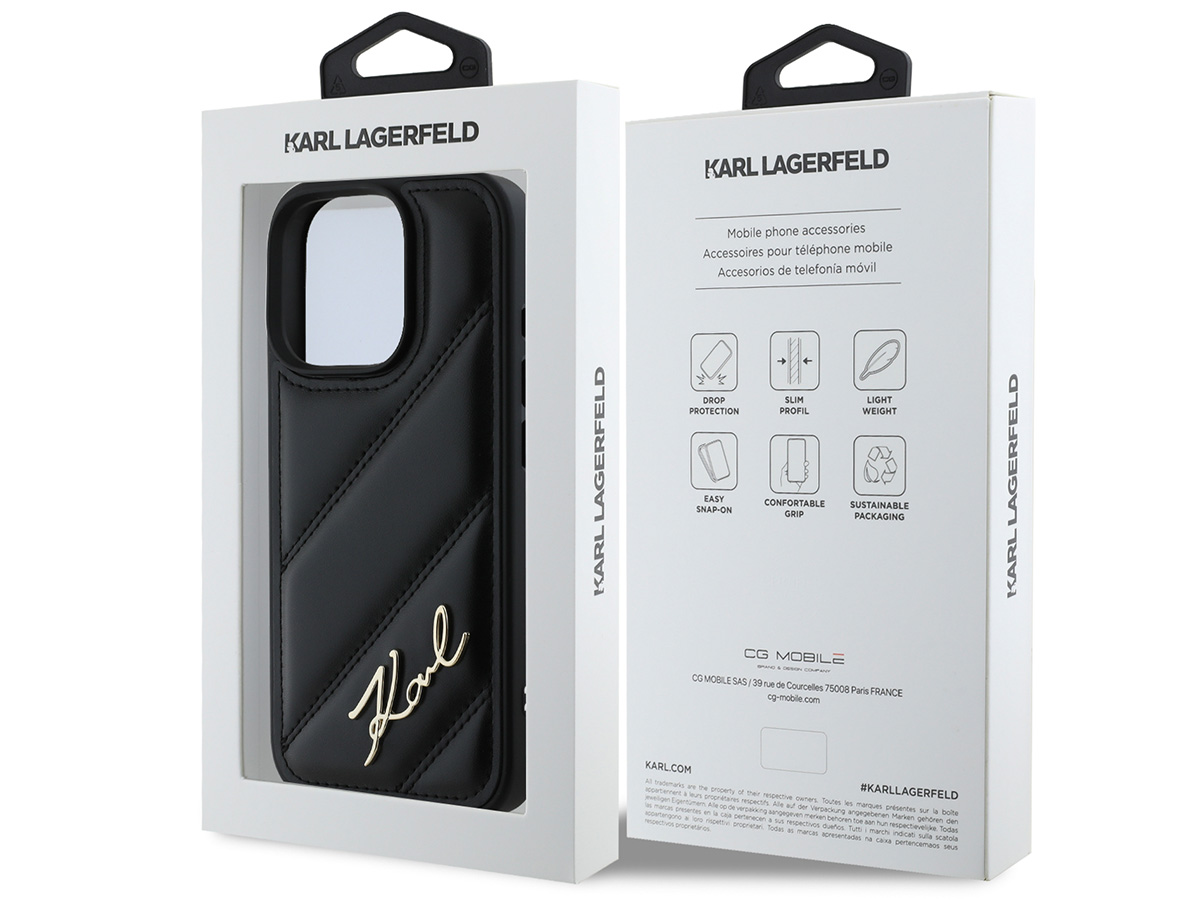 Karl Lagerfeld Signature Quilted Puffer Case Zwart - iPhone 16 Pro hoesje