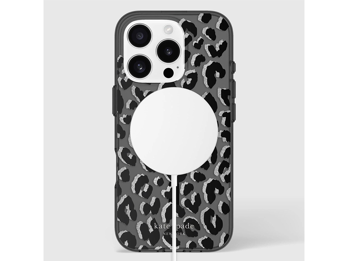 Kate Spade Black City Leopard Case - iPhone 16 Pro hoesje